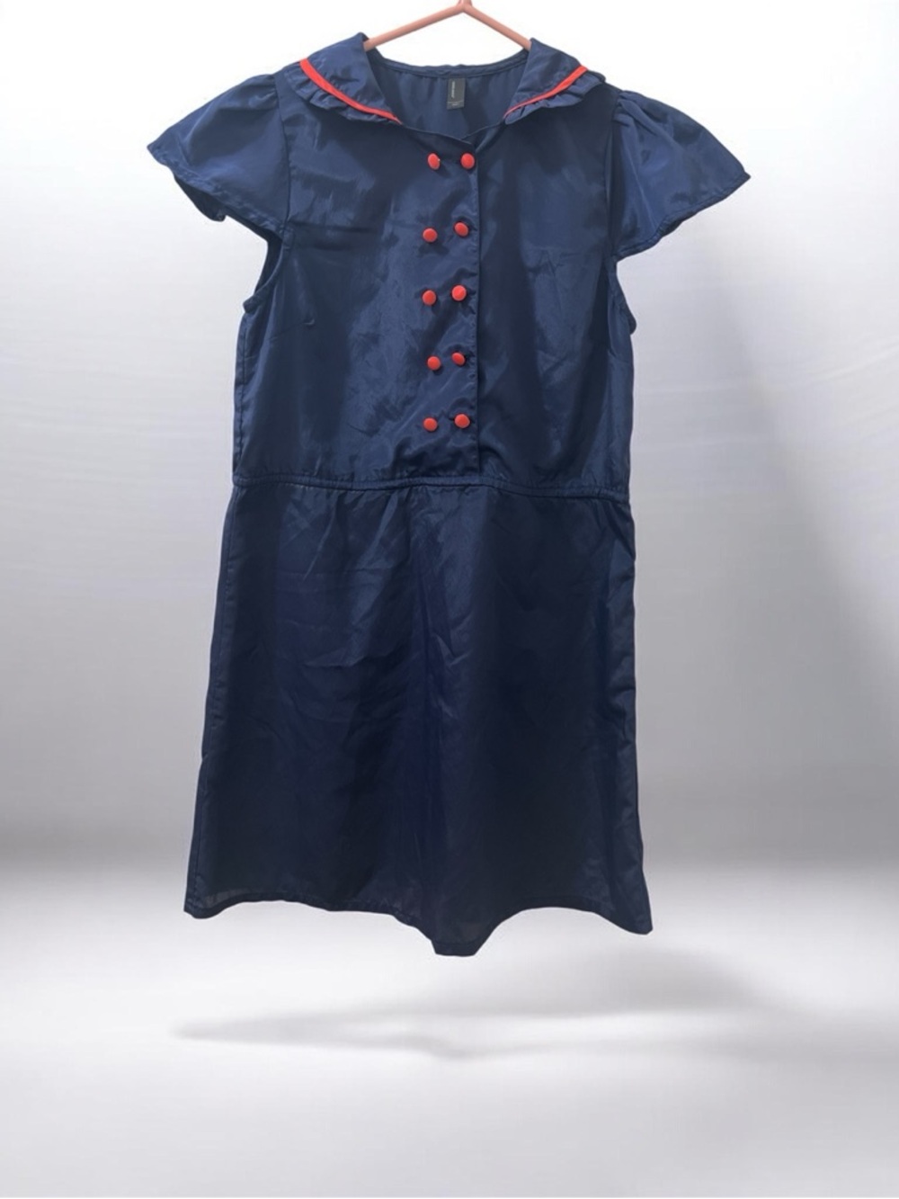 SOLD Vero moda Navy Sailor-Inspired Button Front Dress with Red Trim S